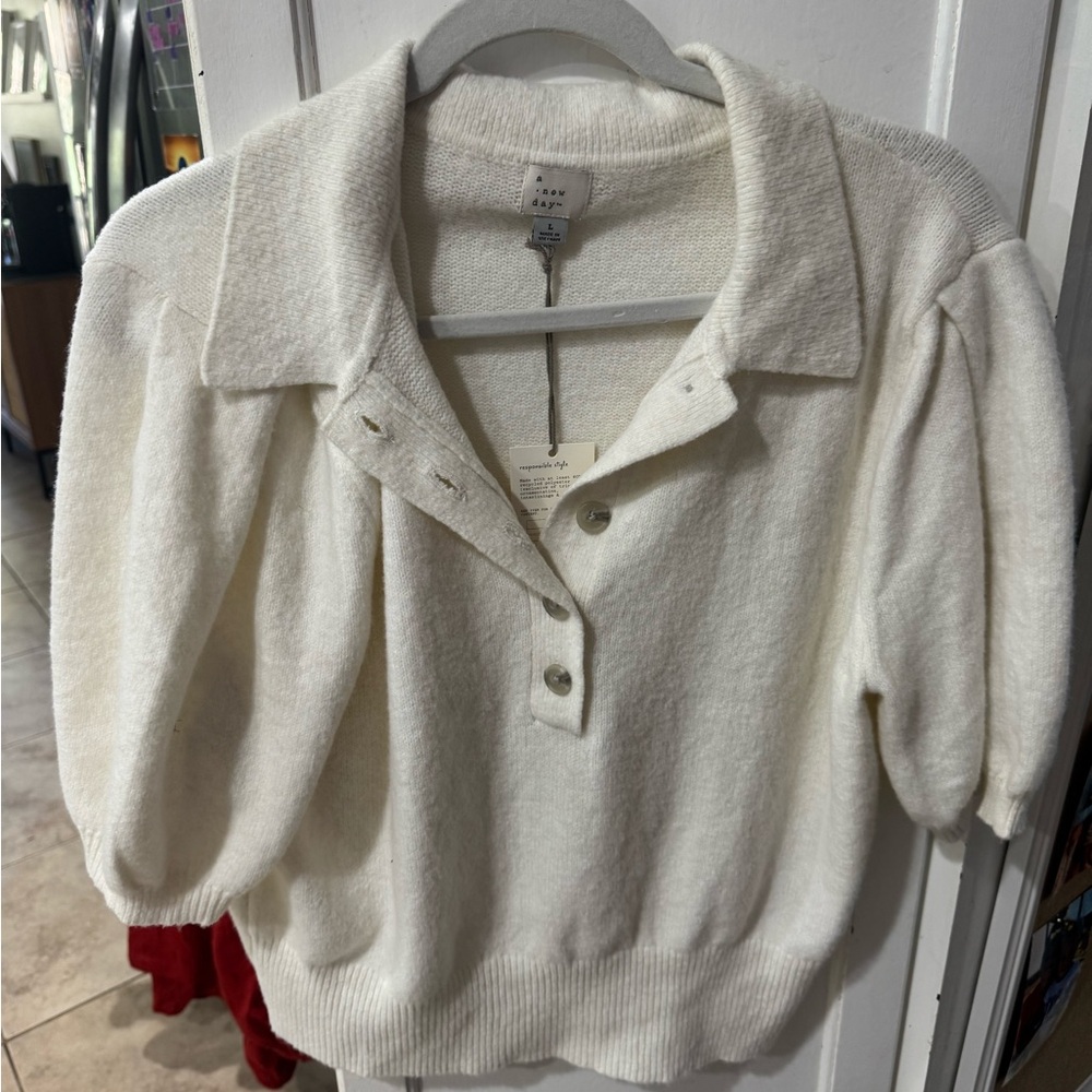 a new day Cream Button-Up Top